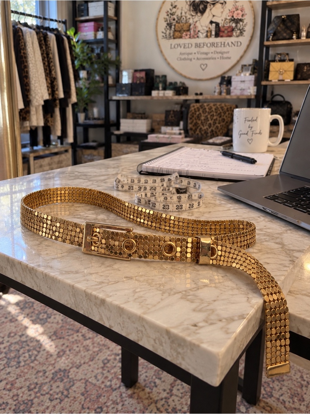 Vintage Gold Mesh / Sequin-Link Statement Waist Belt